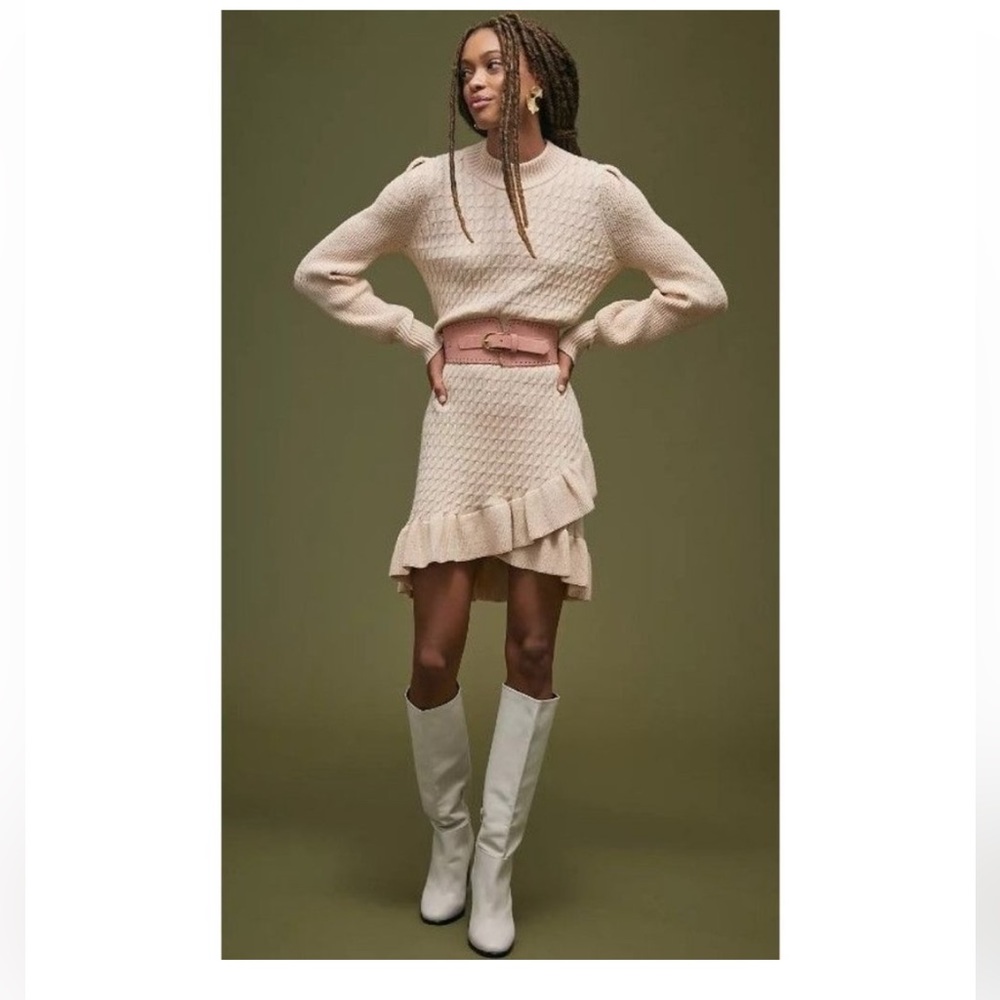 Anthropologie Ruffle Knit Sweater Dress M New